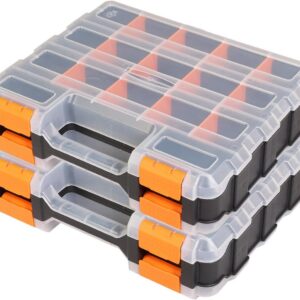 Jack Boss Tool Box with Transparent Lid, Double-Sided 34-Compartment Organizer, Orange, 2 Pack product image
