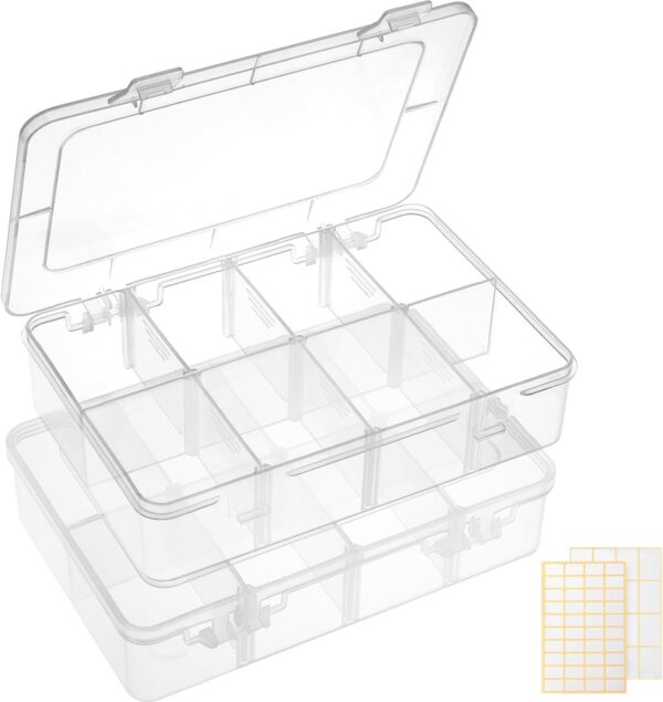 QUEFE Bead Organizer Box 2 Pack 8 Grid Plastic Tackle Box product image