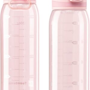 Teentumn 30oz Tritan Water Bottle with Time Marker, Clear Pink product image