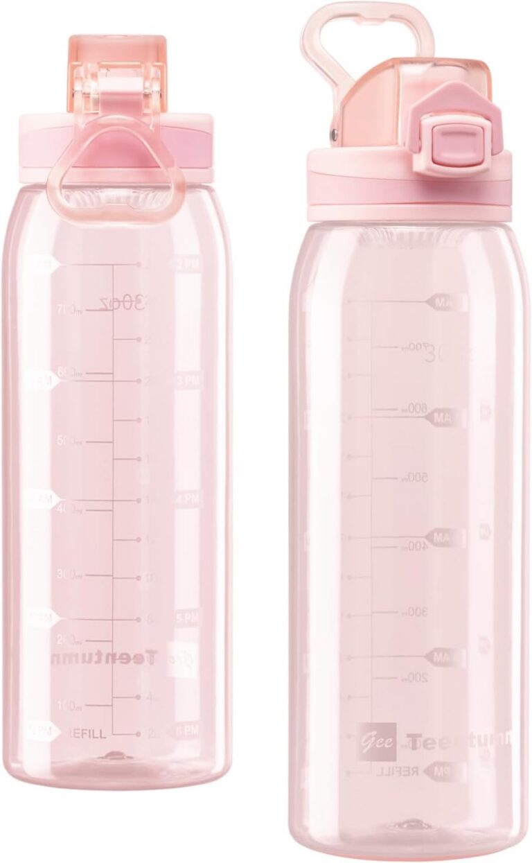 Teentumn 30oz Tritan Water Bottle with Time Marker, Clear Pink product image