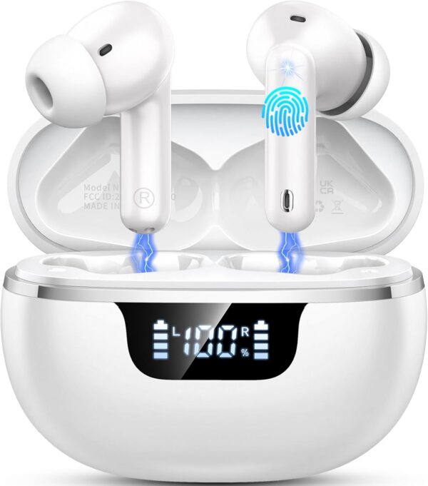 Jxrev Wireless Earbuds, Bluetooth 5.4, White product image