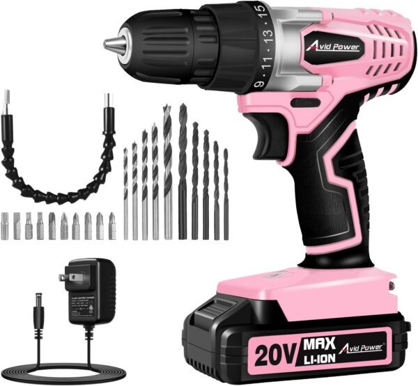 AVID POWER 20V Cordless Drill Set, Pink product image