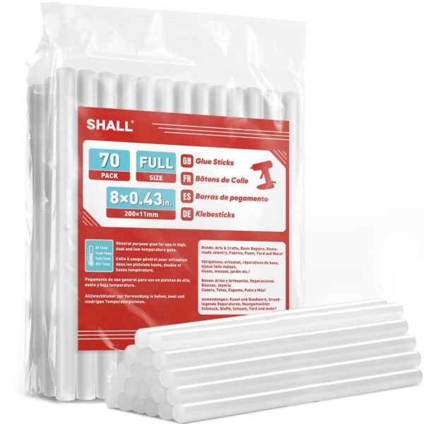 SHALL Full Size Hot Glue Sticks, 0.43 x 8 in, 70-Pack SHALL Full Size Hot Glue Sticks, 0.43 x 8 in, 70-Pack product image