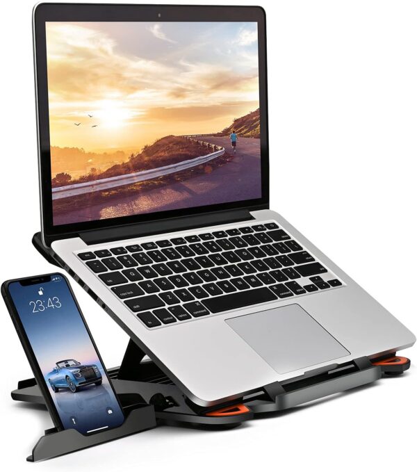 KENTEVIN Ergonomic Adjustable Laptop Stand with Phone Holder and 360-Degree Rotation product image