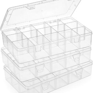 SGHUO 3-Pack 15-Grid Clear Plastic Organizer Box product image