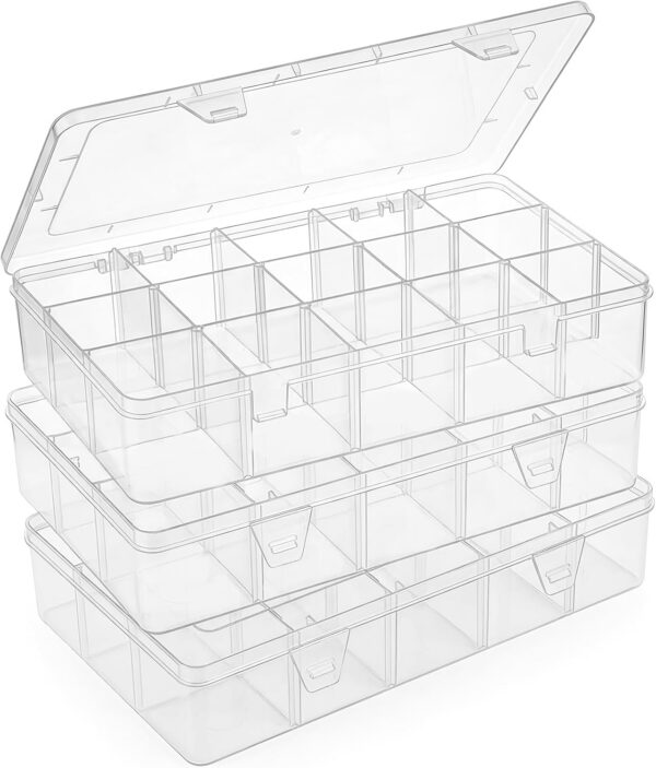SGHUO 3-Pack 15-Grid Clear Plastic Organizer Box product image