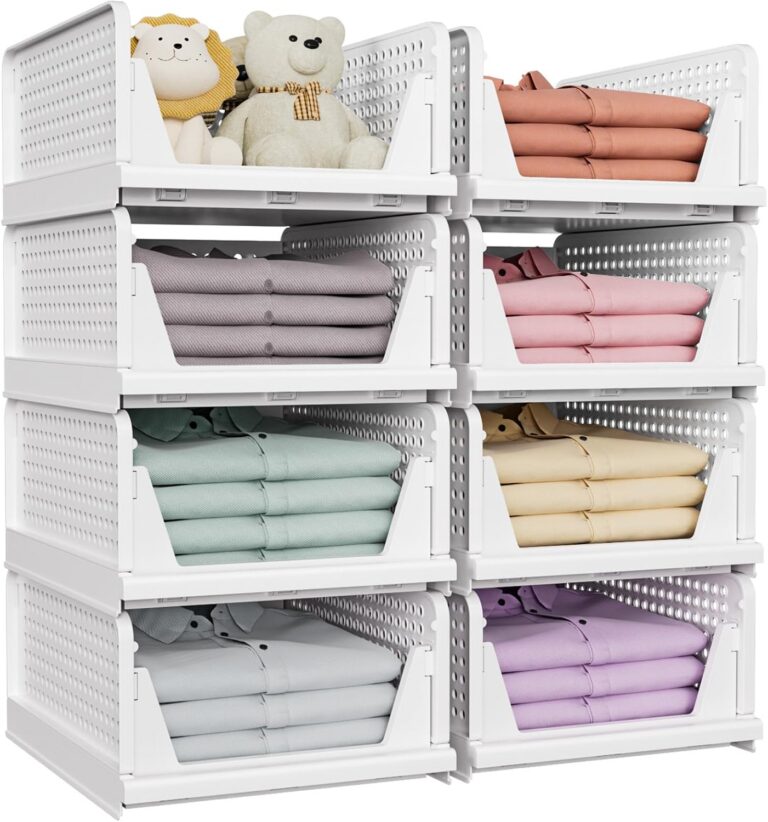 SNSLXH 8-Pack Stackable & Foldable Closet Organizers, White product image