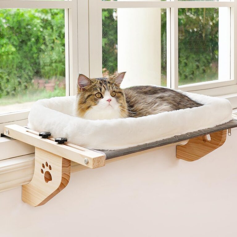 AMOSIJOY Wooden Cat Windowsill Perch with Cushion Bed, 24.4 in product image