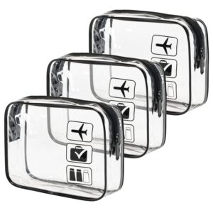 MODENGKONGJIAN TSA Approved Clear Toiletry Bag, 3-Pack (Black) product image