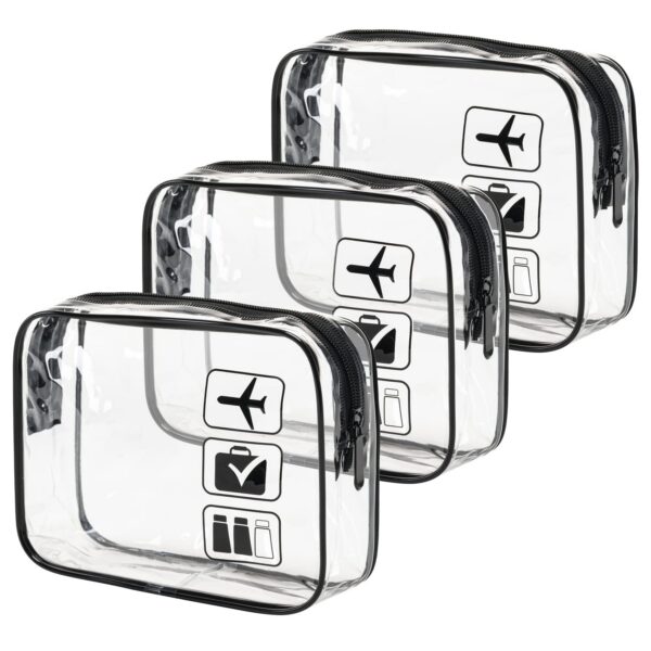 MODENGKONGJIAN TSA Approved Clear Toiletry Bag, 3-Pack (Black) product image
