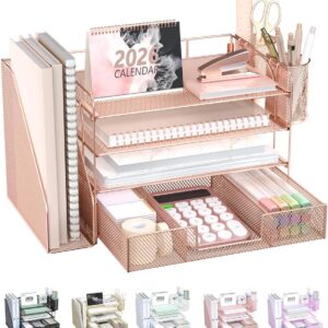 WALI Desk File Organizer, 4-Tier Desktop Paper Letter Tray Organizer with Drawer and 2 Pen Holders product image
