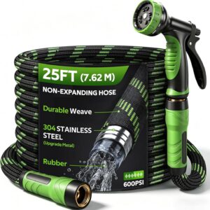 HEYRSUN 25ft Non-Expandable Garden Hose with 10-Function Nozzle product image