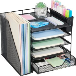 Gugsey 5-Tier Desk File Organizer with Drawer & Pen Holder (Black) product image