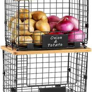 AOZITA XL Stackable Wire Basket Set with Bamboo Tops product image