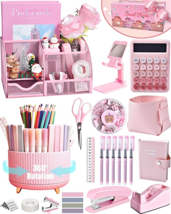 LXEVIHK Pink Desk Accessories 21-Piece Office Supplies Gift Set LXEVIHK Pink Desk Accessories 21-Piece Office Supplies Gift Set product image