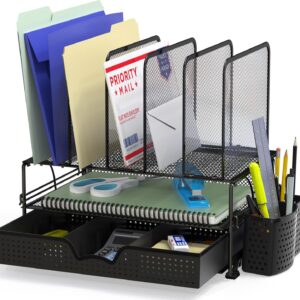 Simple Houseware Desk File Organizer for Office Supplies with Drawer, Black product image