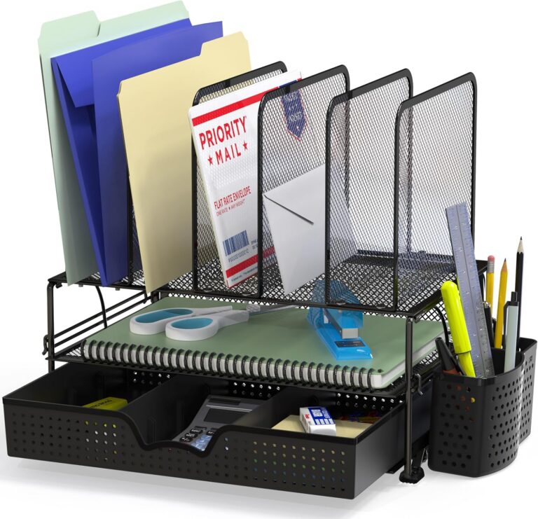 Simple Houseware Desk File Organizer for Office Supplies with Drawer, Black product image